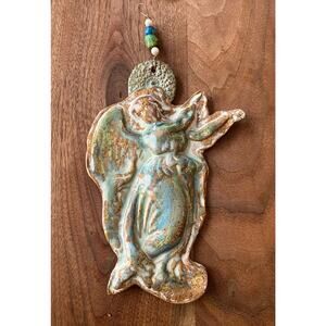 MUDHUT SB Ceramic Angel Wall Hanging, Beaded, Blue Tine